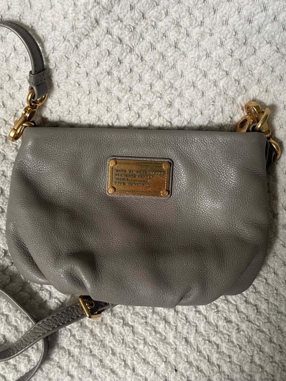 Marc Jacobs Gray Pebbled Leather Crossbody with Gold Plate